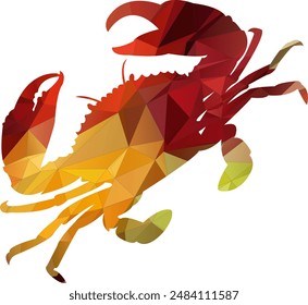 Low poly style crab vector illustration featuring a crab designed with geometric shapes and solid colors. The polygonal art creates a modern, abstract look, perfect for use in digital art