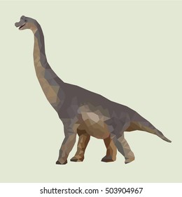 Low Poly style dinosaur brachiosaurus on isolated beige background.
