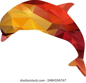 Low poly style dolphin vector illustration featuring a dolphin designed with geometric shapes and solid colors. The polygonal art creates a modern, abstract look, perfect for use in digital art,