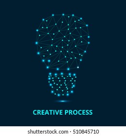 Low Poly Style dots and lines lamp. Vector abstract Illustration on black background.