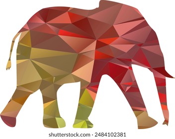 Low poly style elephant vector illustration featuring an elephant designed with geometric shapes and solid colors. The polygonal art creates a modern, abstract look, perfect for use in digital art, 