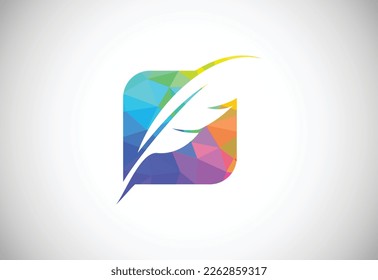 Low poly style feather logo design, law office vector logo template. Geometric triangle shapes