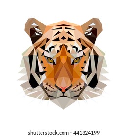 Low poly style illustration of tiger. Isolated vector image.