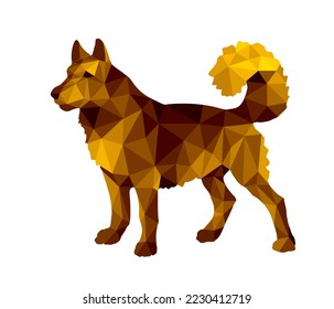 imagen de bajo estilo poly, perro pintado, husky, para la decoración y pegatinas.