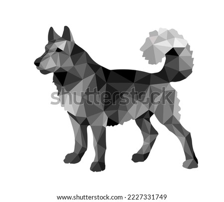 low poly style image, painted dog, husky, for decoration and stickers.