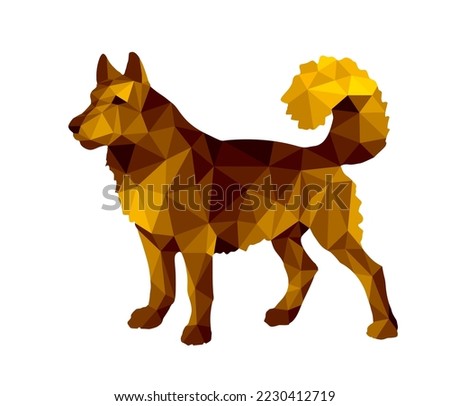 low poly style image, painted dog, husky, for decoration and stickers.