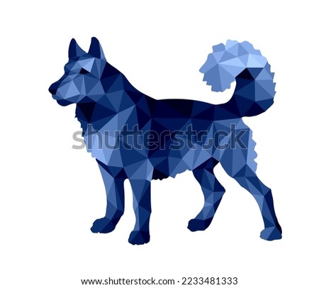low poly style image, painted dog, husky, for decoration and stickers.