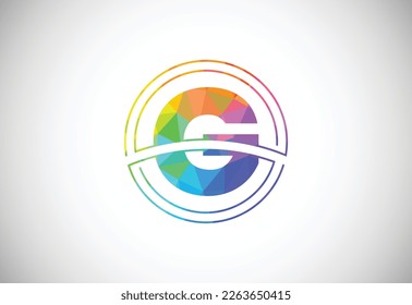 Low poly style letter G with a circle frame. Graphic alphabet symbol for corporate business identity