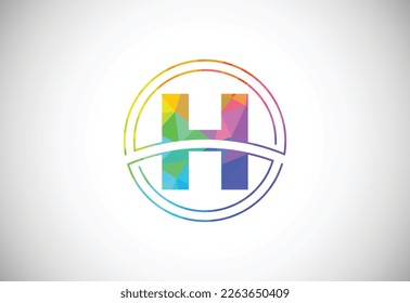 Low poly style letter H with a circle frame. Graphic alphabet symbol for corporate business identity