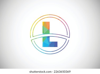 Low poly style letter L with a circle frame. Graphic alphabet symbol for corporate business identity