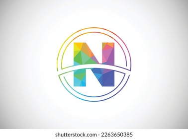 Low poly style letter N with a circle frame. Graphic alphabet symbol for corporate business identity