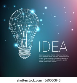 Low Poly Style Light Bulb. Vector Abstract Illustration With Sample Text