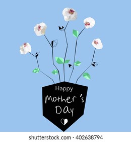 Low poly style orchids flowers. Greeting card, Mother's Day, Invitation