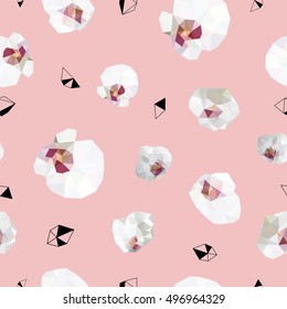 Low poly style orchids flowers seamless pattern. Background, fabric, texture, textile. Vector illustration
