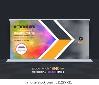 Low Poly Style Outdoor Banner Vector Background. Advertising Corporate Cover Design with Image Add Feature, Business Elements and Print Ready Polygonal Out Door Ad, Website Horizontal Banners Template