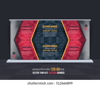 Low Poly Style Outdoor Banner Vector Background. Advertising Corporate Cover Design with Image Add Feature, Business Elements and Print Ready Polygonal Out Door Ad, Website Horizontal Banners Template