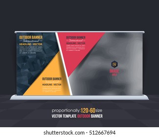 Low Poly Style Outdoor Banner Vector Background. Advertising Corporate Cover Design with Image Add Feature, Business Elements and Print Ready Polygonal Out Door Ad, Website Horizontal Banners Template