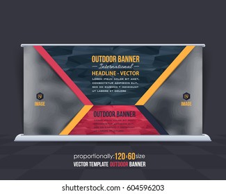 Low Poly Style Outdoor Banner Vector Background. Advertising Corporate Cover Design with Image Add Feature, Business Elements and Print Ready Polygonal Ad, Website Horizontal Template