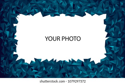 Low poly style photo frame with copy space for your photos. Modern vector border with geometric triangular pattern for images, image gallery on your site. EPS10.  