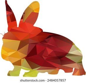 Low poly style rabbit vector illustration featuring a rabbit designed with geometric shapes and solid colors. The polygonal art creates a modern, abstract look, perfect for use in digital art, graphic