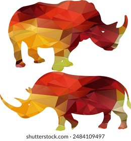 Niedrige Poly-Stil Nashorn-Vektorillustration mit einem Nashorn mit geometrischen Formen und Vollfarben. Die polygonale Kunst schafft einen modernen, abstrakten Look, perfekt für den Einsatz in der digitalen Kunst