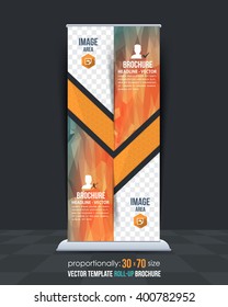 Low Poly Style Roll-Up Banner, Advertising. Vector Colorful Background 