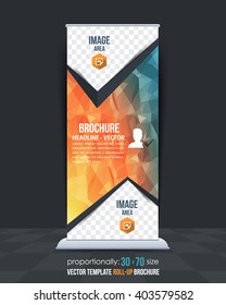 Low Poly Style Roll-Up Banner, Advertising. Vector Colorful Background 