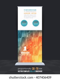 Low Poly Style Roll-Up Banner, Advertising. Vector Colorful Background 