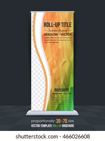 Low Poly Style Roll-Up Banner, Advertising. Vector Colorful Background Design