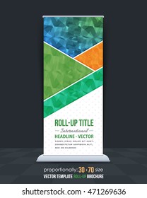 Low Poly Style Roll-Up Banner, Advertising. Vector Colorful Background 