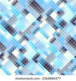 Low poly style seamless pattern. Tileable image. Small squares with glass effect. Seamless diagonal glass mosaic pattern.