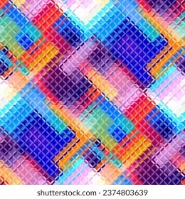 Low poly style seamless pattern. Tileable image. Small squares with glass effect. Seamless diagonal glass mosaic pattern.