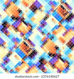 Low poly style seamless pattern. Tileable image. Small squares with glass effect. Seamless diagonal glass mosaic pattern.