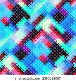 Low poly style seamless pattern. Tileable image. Small squares with glass effect. Seamless diagonal glass mosaic pattern.