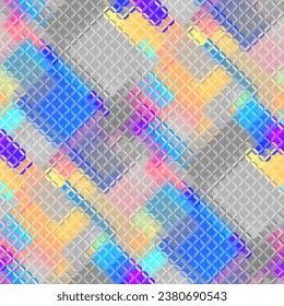 Low poly style seamless pattern. Tileable image. Small squares with glass effect. Seamless diagonal glass mosaic pattern.