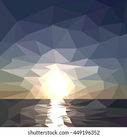 low poly style sunset. sunrise. abstract geometric vector illustration.