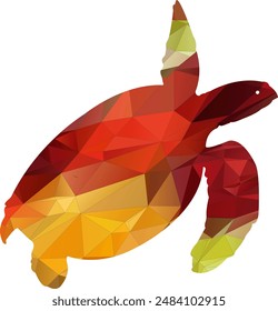 Low poly style turtle vector illustration featuring a turtle designed with geometric shapes and solid colors. The polygonal art creates a modern, abstract look, perfect for use in digital art, graphic