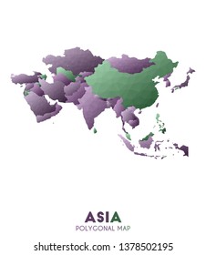 Low poly style vector map of Asia with geometric shapes.