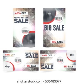 Low Poly Style Website Banner, Horizontal and Vertical Frames Web Layout Ad, Vector Cover Illustration. Image Add Business Advertisement Banners Design Collection with Creative Geometric Elements Set