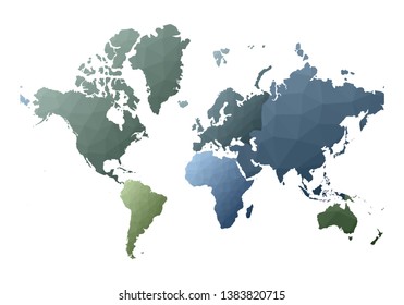 Low poly style world map with continents. Vector illustration.