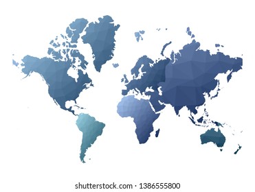 Low poly style world map vector illustration showing continents.