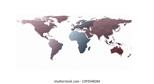 Low poly style world map. Equirectangular projection. Delightful vector illustration.