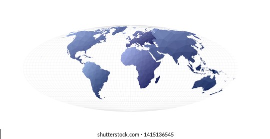 Low poly style world map in Bromley projection. Vector illustration.