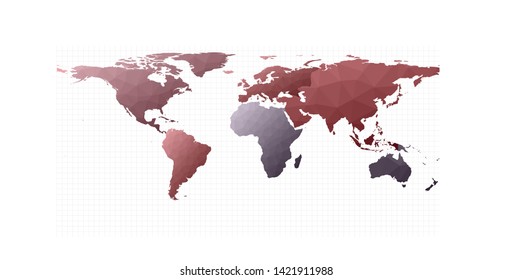 Low poly style world map. Equirectangular projection. Remarkable vector illustration.