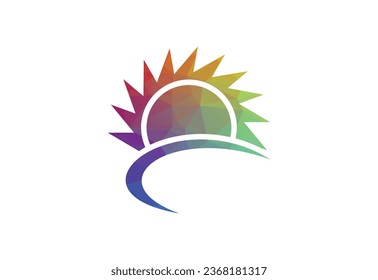 Low Poly and Sun logo, vector design concept

