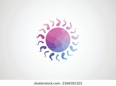 Low Poly and Sun logo, vector design concept
