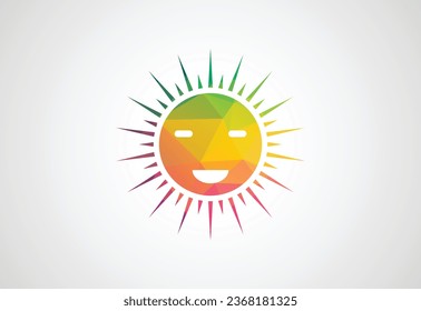 Low Poly and Sun logo, vector design concept
