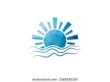 Low Poly and Sun logo, vector design concept
