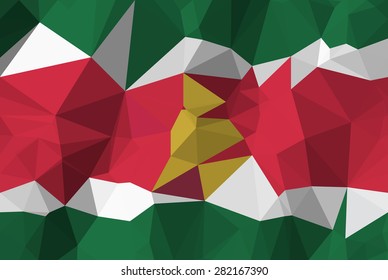Low Poly Suriname flag on polygons texture background, modern style