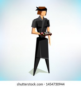 Low poly sushi chef. Character in uniform. Low poly. Vector flat illustration. Profession vector. Professional people. Finding a job.